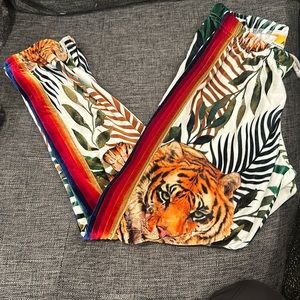 Aviator Nation 5 stripe white velour tiger palm pants women’s medium